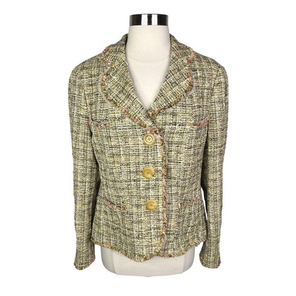 Vintage Rena Lange Silk Wool Tweed Blazer - Size 12 - Picture 1 of 6